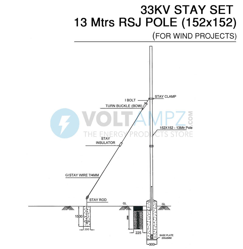 33KV STAY SET  13 Mtrs RSJ POLE (152x152) (for Wind Projects), PC-16000001