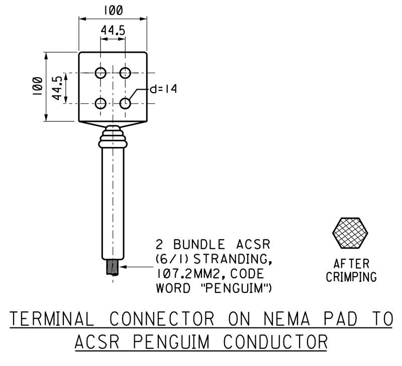 Terminal Connector on Nema Pad to ACSR Penguin Conductor