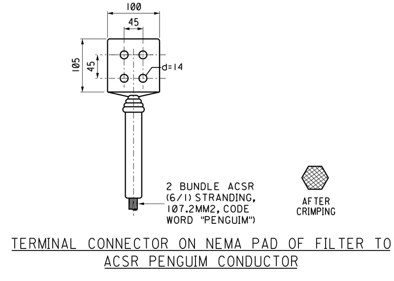 Terminal Connector on Nema Pad of Filter to ACSR Penguin Conductor