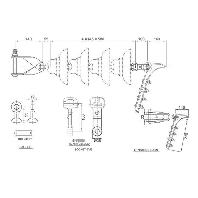 Single Tension Hardware Set (2 Bolted)  B&S - Strap Type