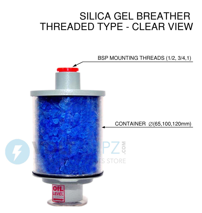 Silica Gel Breather - Clear View - For Transformer - Threaded Mounting Type - 3/4" BSP Mounting Threads, PC-1801002